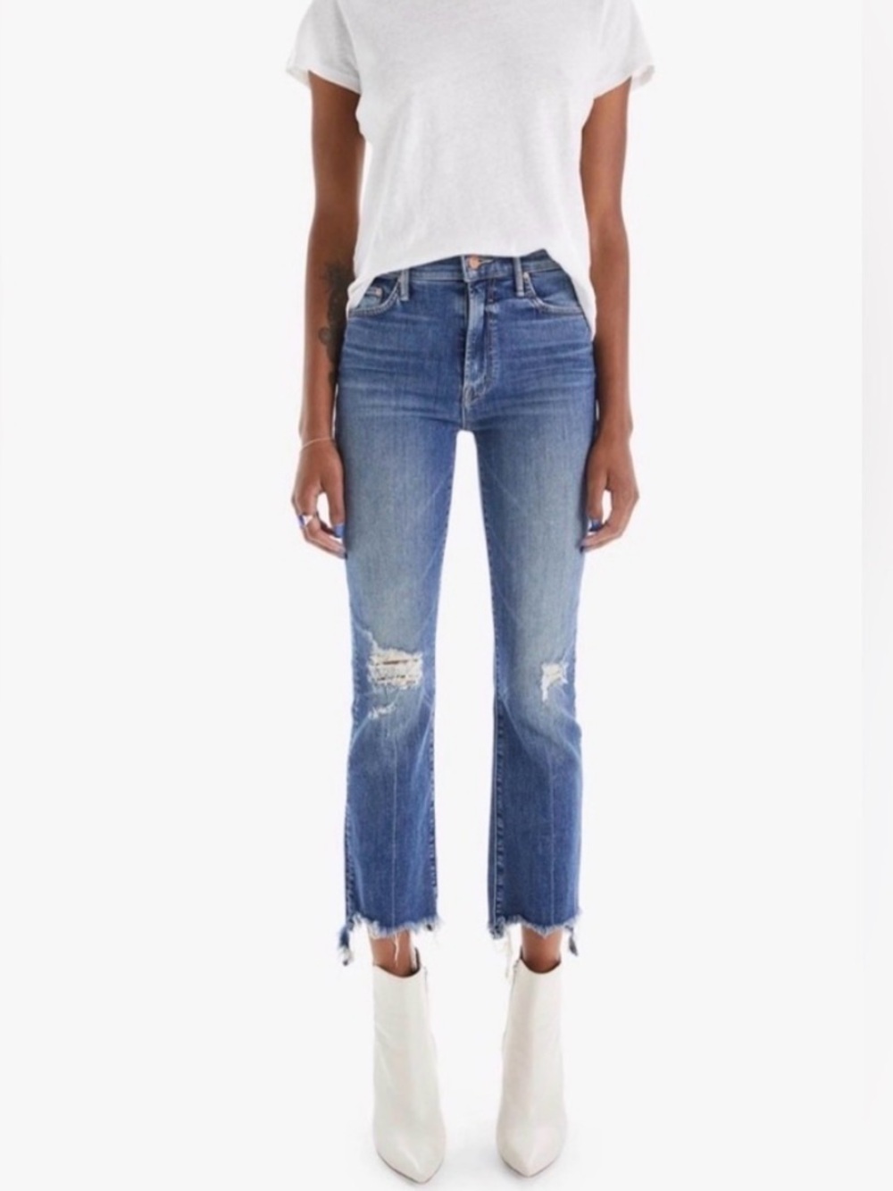 MOTHER The Insider Crop Step Chew Jeans in Dancing On Coals Size 30